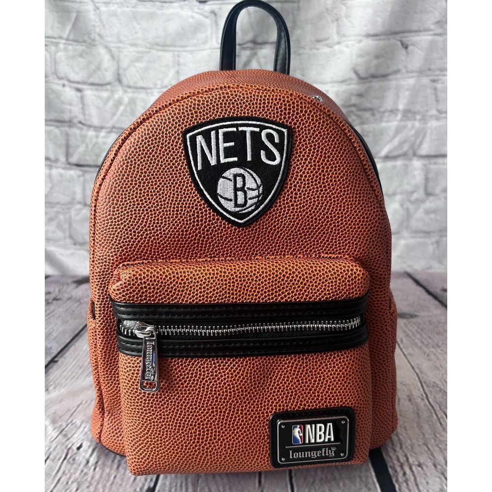 Loungefly NBA Brooklyn Nets Basketball‎ Logo Mini Backpack Orange & Black - New
